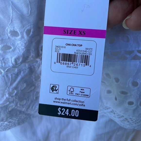 Sofia White Eyelet‎ Ruffles Smocked Cottage Core Top - Picture 6 of 7